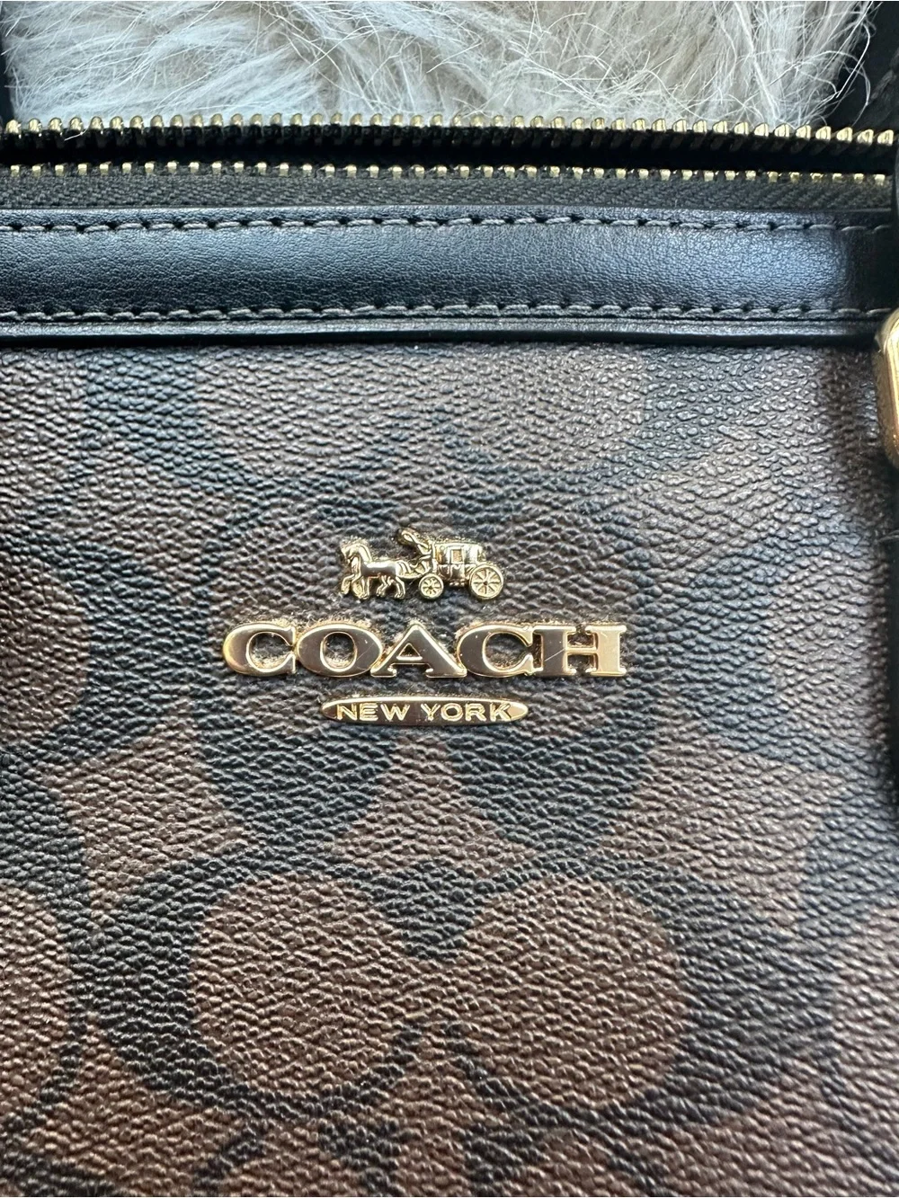 Coach signature Rowan Black Brown Mini Satchel with Gold Logo missing strap